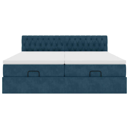 vidaXL Ottoman-Bett mit Matratzen & LEDs Dunkelblau 180x200 cm Samt