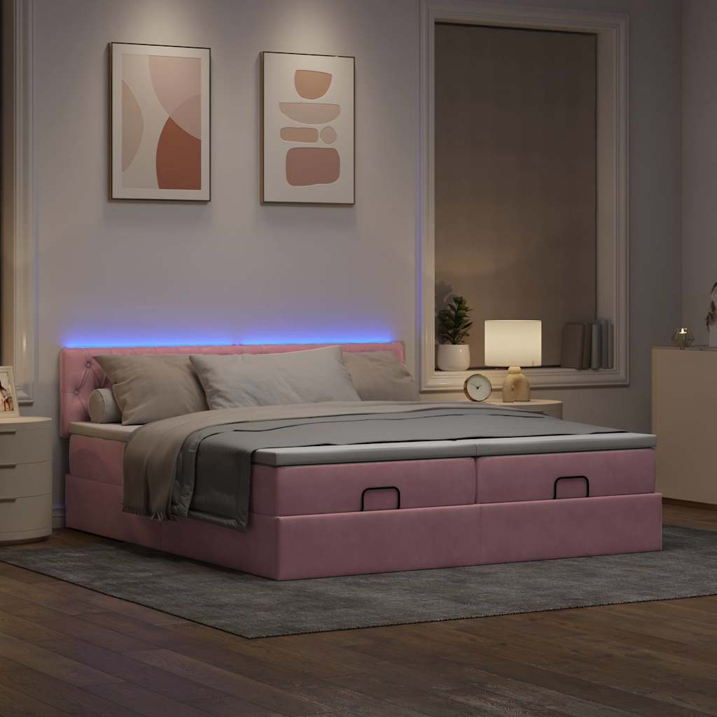 Ottoman-Bett mit Matratzen & LEDs Rosa 180x200 cm Samt