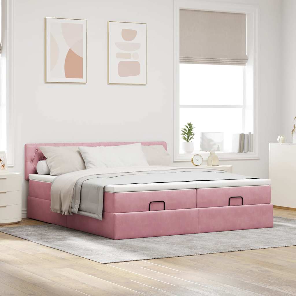 vidaXL Lit ottoman avec matelas et LED Rose 180x200 cm Velours