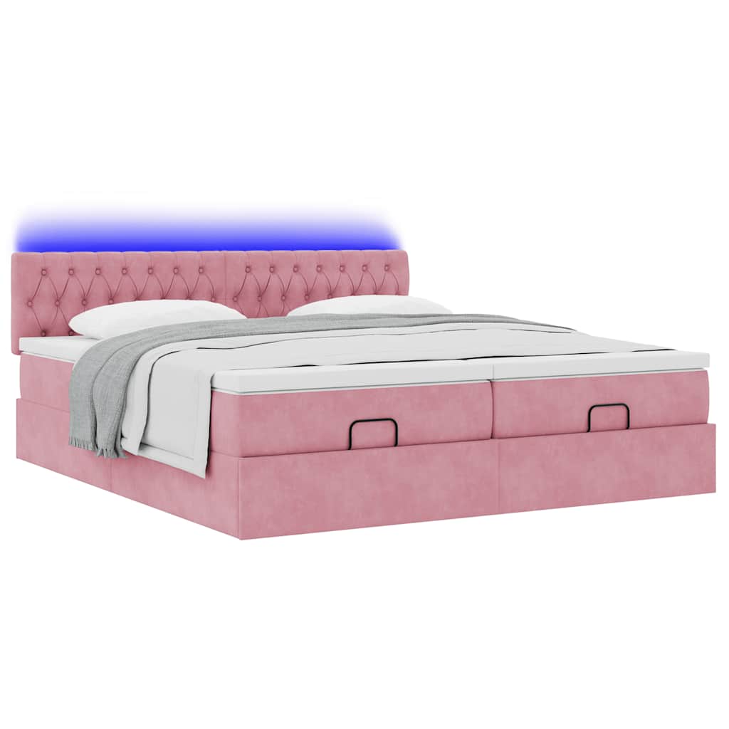 Ottoman-Bett mit Matratzen & LEDs Rosa 180x200 cm Samt