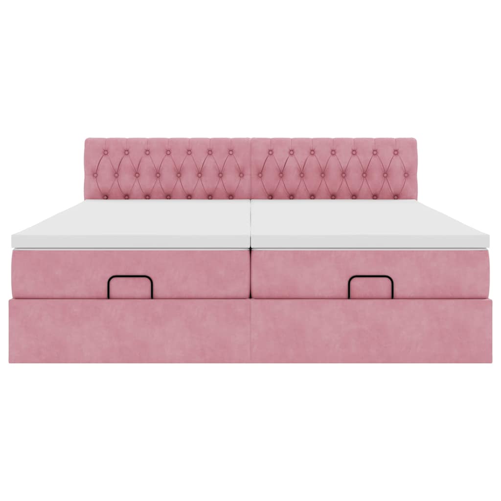 Ottoman-Bett mit Matratzen & LEDs Rosa 180x200 cm Samt