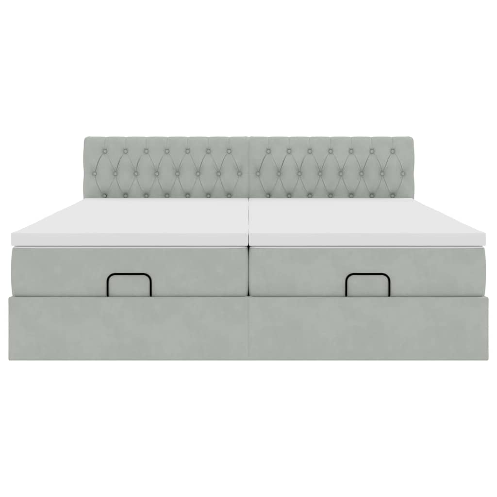 vidaXL Ottoman-Bett mit Matratzen & LEDs Hellgrau 200x200 cm Samt