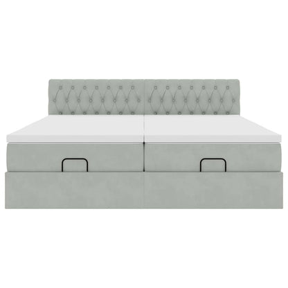 vidaXL Ottoman-Bett mit Matratzen & LEDs Hellgrau 200x200 cm Samt