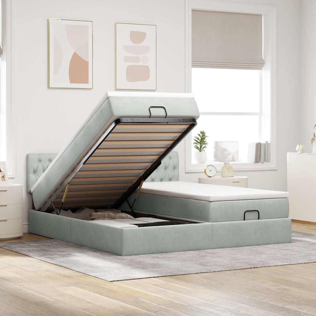 vidaXL Ottoman-Bett mit Matratzen & LEDs Hellgrau 200x200 cm Samt