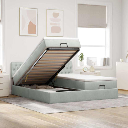 vidaXL Ottoman-Bett mit Matratzen & LEDs Hellgrau 200x200 cm Samt