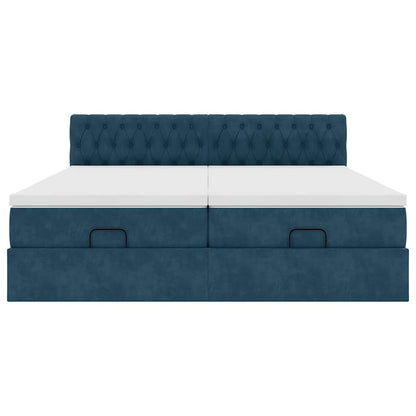 vidaXL Ottoman-Bett mit Matratzen & LED Dunkelblau 200x200 cm Samt