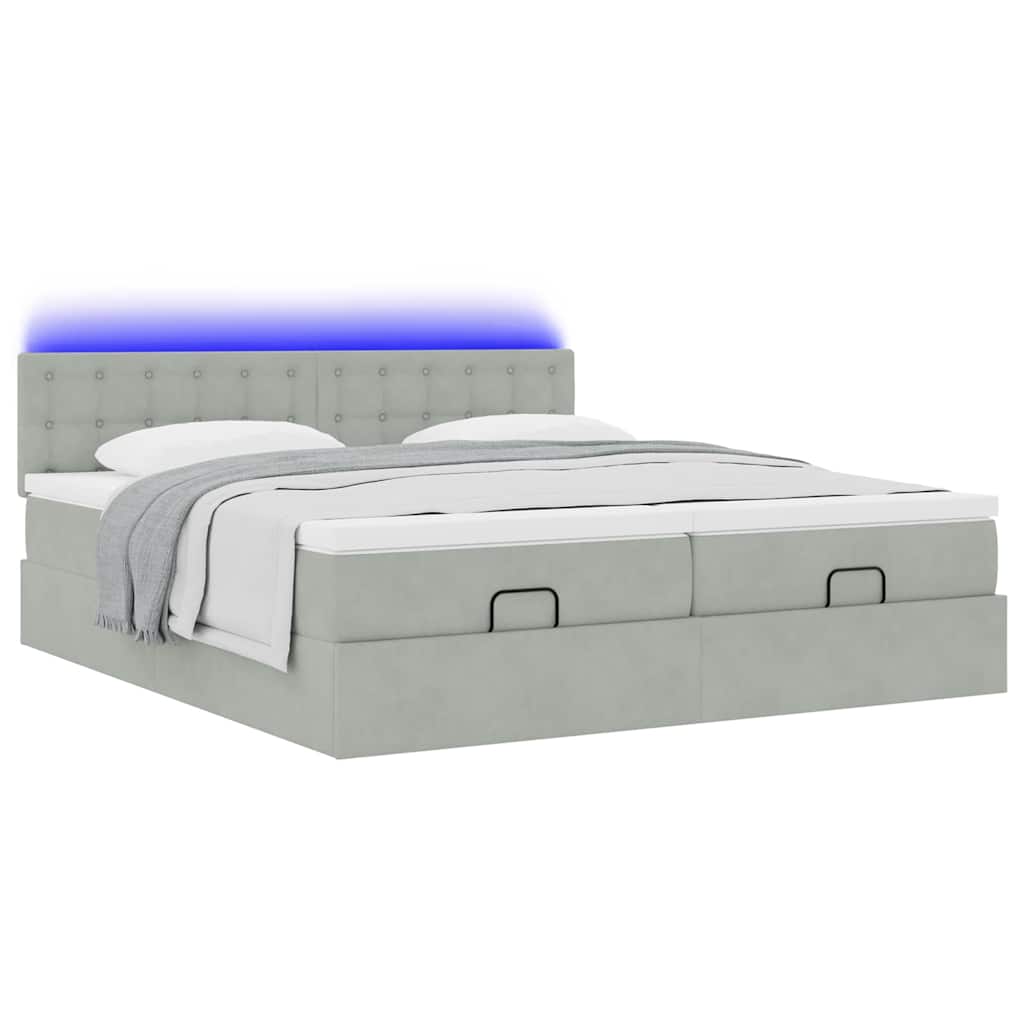 vidaXL Ottoman-Bett mit Matratzen & LEDs Hellgrau 160x200 cm Samt