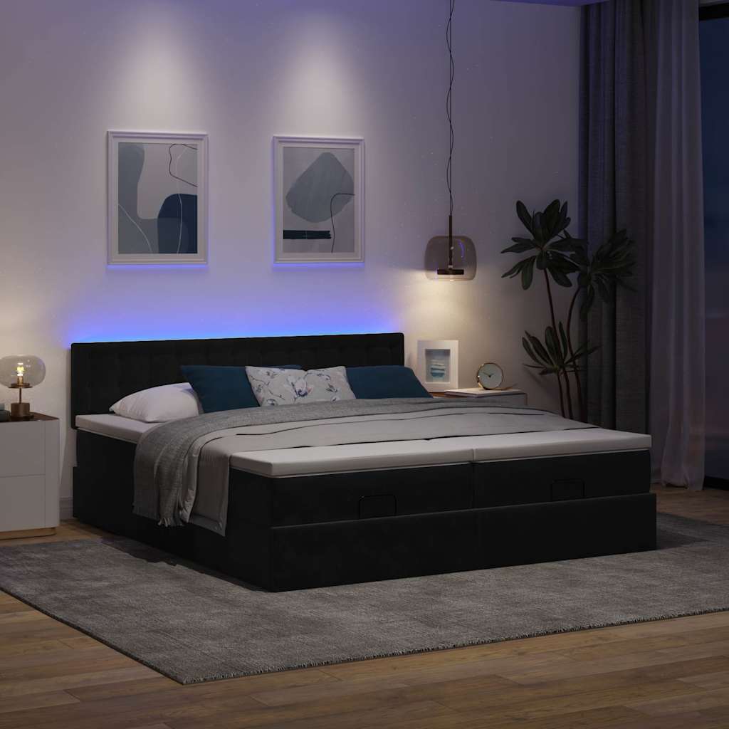 Ottoman-Bett mit Matratzen & LEDs Schwarz 160x200 cm Samt