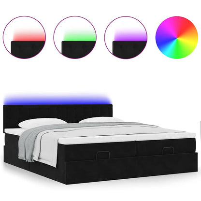 Ottoman-Bett mit Matratzen & LEDs Schwarz 160x200 cm Samt