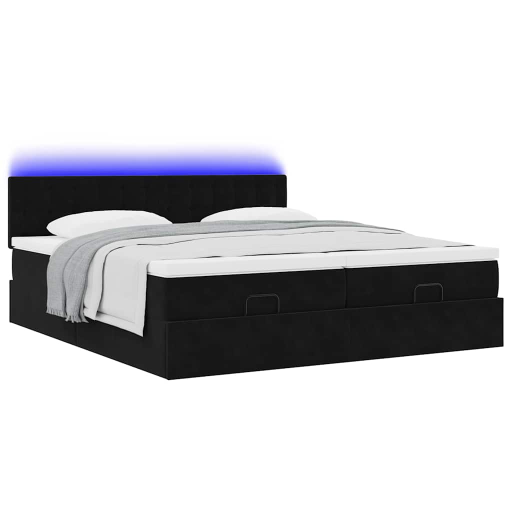 Ottoman-Bett mit Matratzen & LEDs Schwarz 160x200 cm Samt