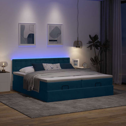 Ottoman-Bett mit Matratzen & LEDs Dunkelblau 160x200 cm Samt