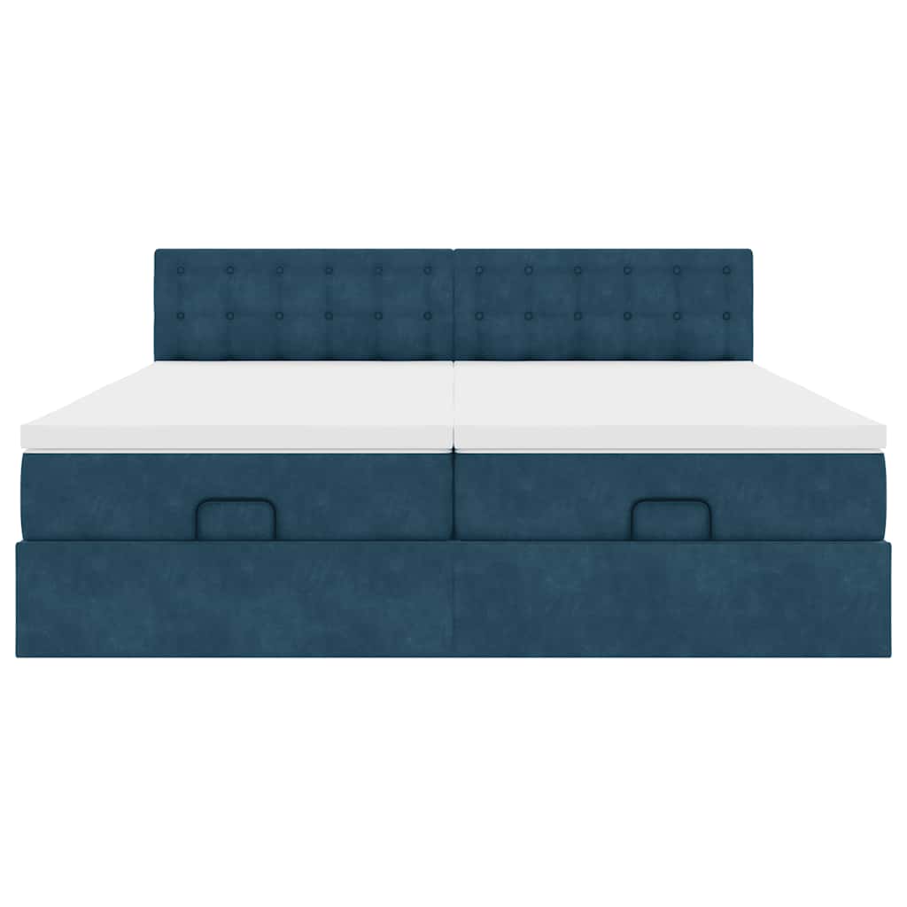 Ottoman-Bett mit Matratzen & LEDs Dunkelblau 160x200 cm Samt