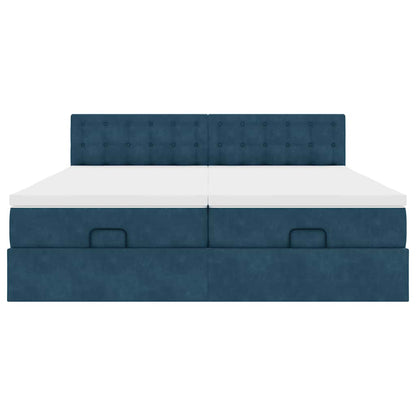 Ottoman-Bett mit Matratzen & LEDs Dunkelblau 160x200 cm Samt