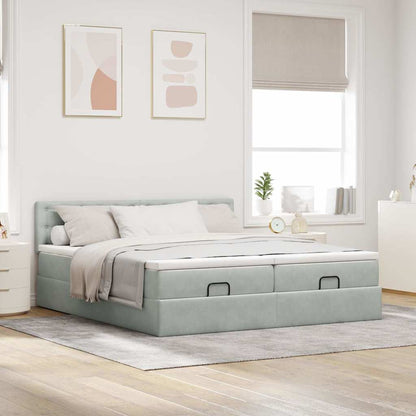 vidaXL Ottoman-Bett mit Matratzen & LEDs Hellgrau 180x200 cm Samt