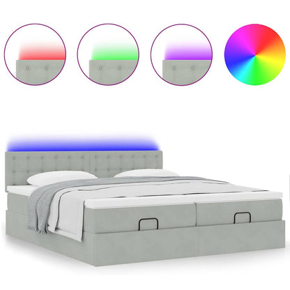 vidaXL Ottoman-Bett mit Matratzen & LEDs Hellgrau 180x200 cm Samt