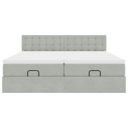 vidaXL Ottoman-Bett mit Matratzen & LEDs Hellgrau 180x200 cm Samt