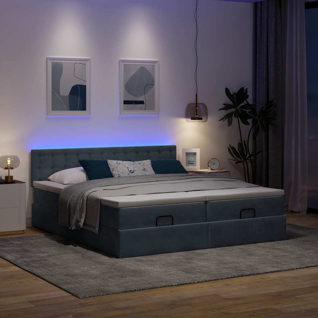 Ottoman-Bett mit Matratzen & LEDs Dunkelgrau 180x200 cm Samt