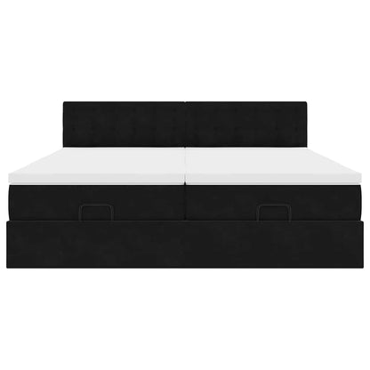 Ottoman-Bett mit Matratzen & LEDs Schwarz 180x200 cm Samt