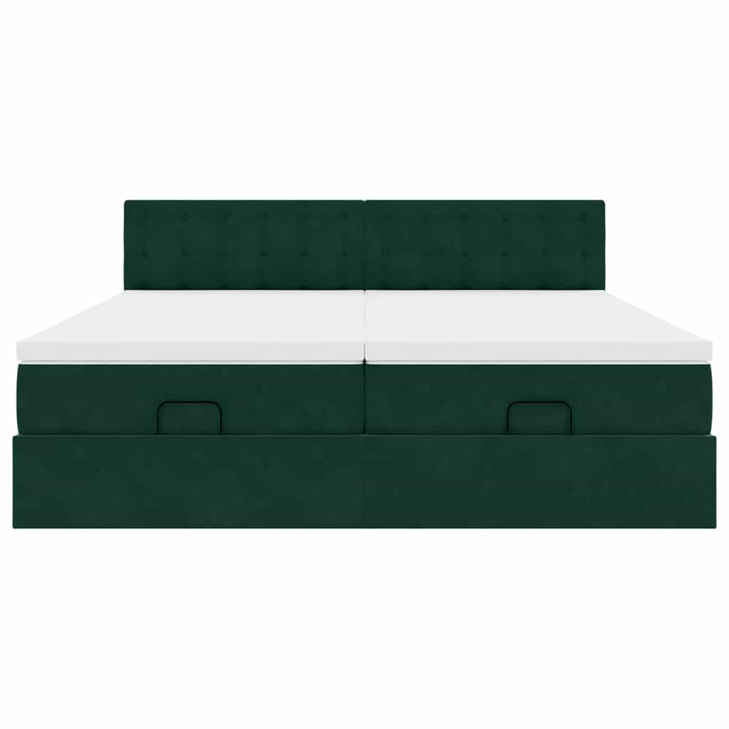 vidaXL Ottoman-Bett mit Matratzen & LEDs Dunkelgrün 180x200 cm Samt