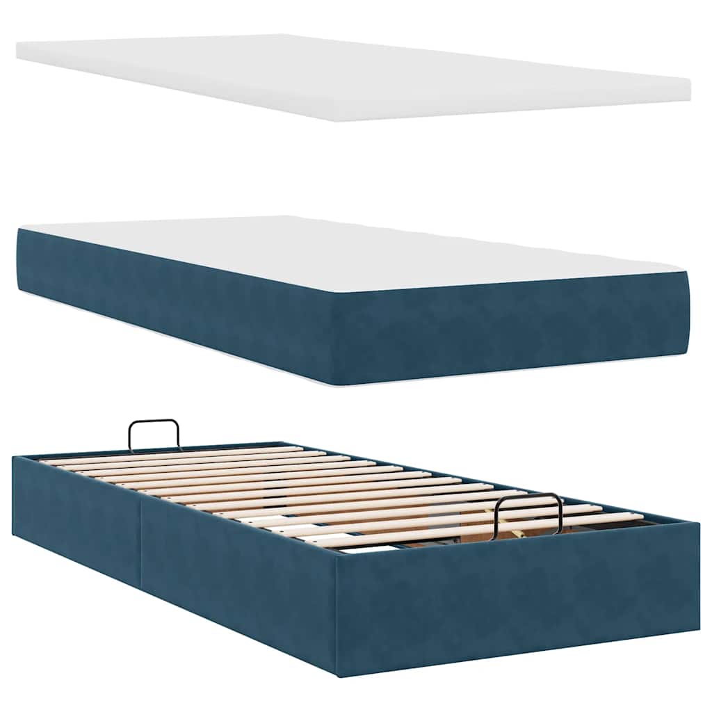 Ottoman-Bett mit Matratzen & LEDs Dunkelblau 180x200 cm Samt