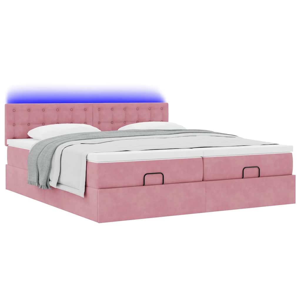 vidaXL Ottoman-Bett mit Matratzen & LEDs Rosa 180x200 cm Samt