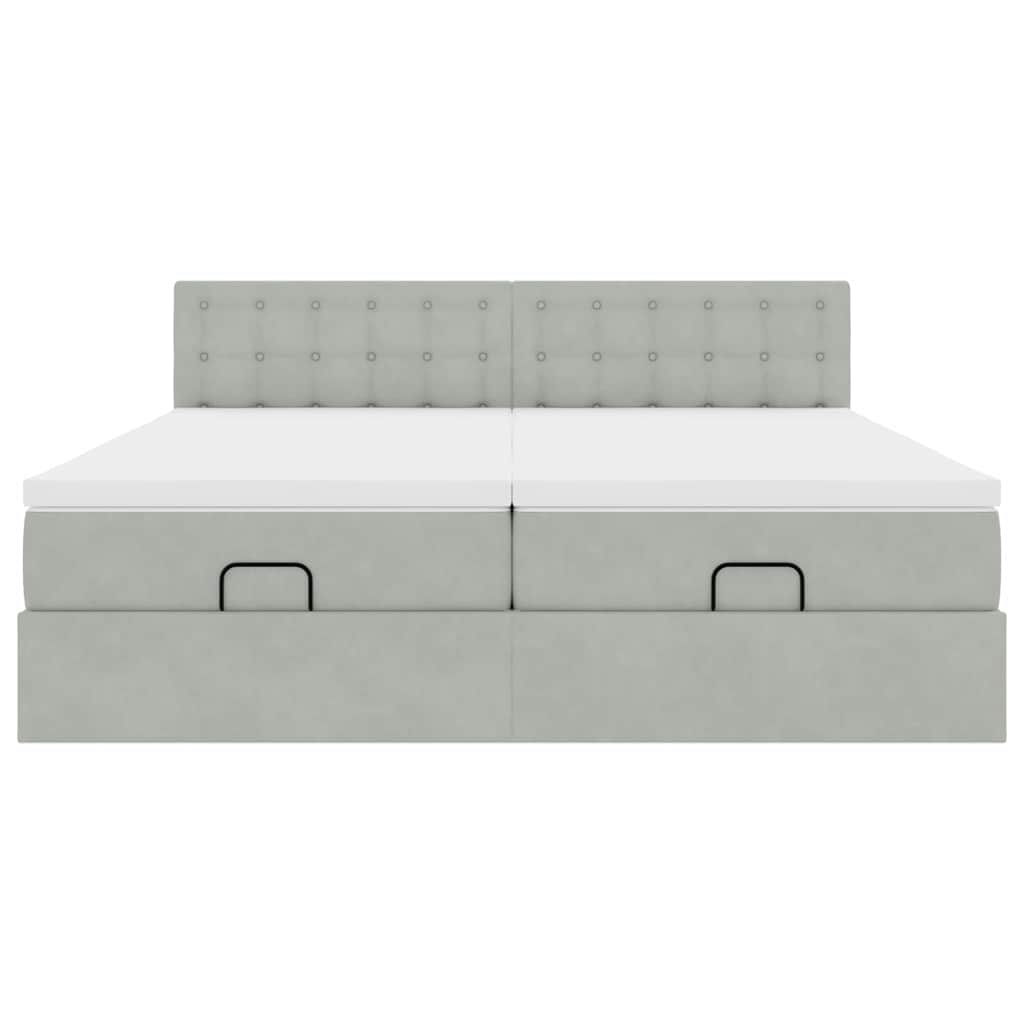 vidaXL Ottoman-Bett mit Matratzen & LEDs Hellgrau 200x200 cm Samt