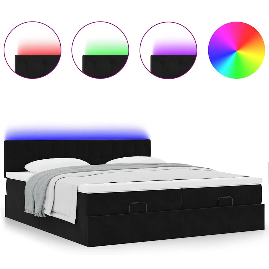 vidaXL Ottoman-Bett mit Matratzen & LEDs Schwarz 200x200 cm Samt