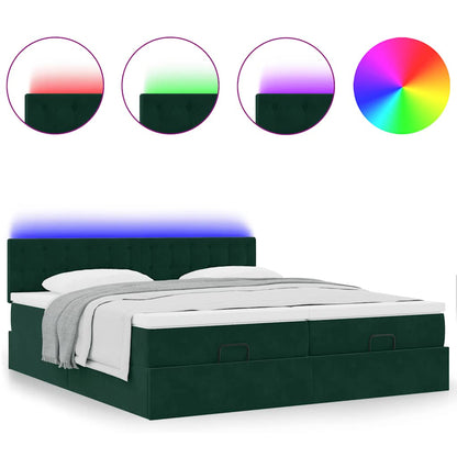 vidaXL Ottoman-Bett mit Matratzen & LEDs Dunkelgrün 200x200 cm Samt