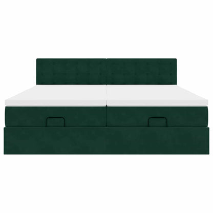 vidaXL Ottoman-Bett mit Matratzen & LEDs Dunkelgrün 200x200 cm Samt