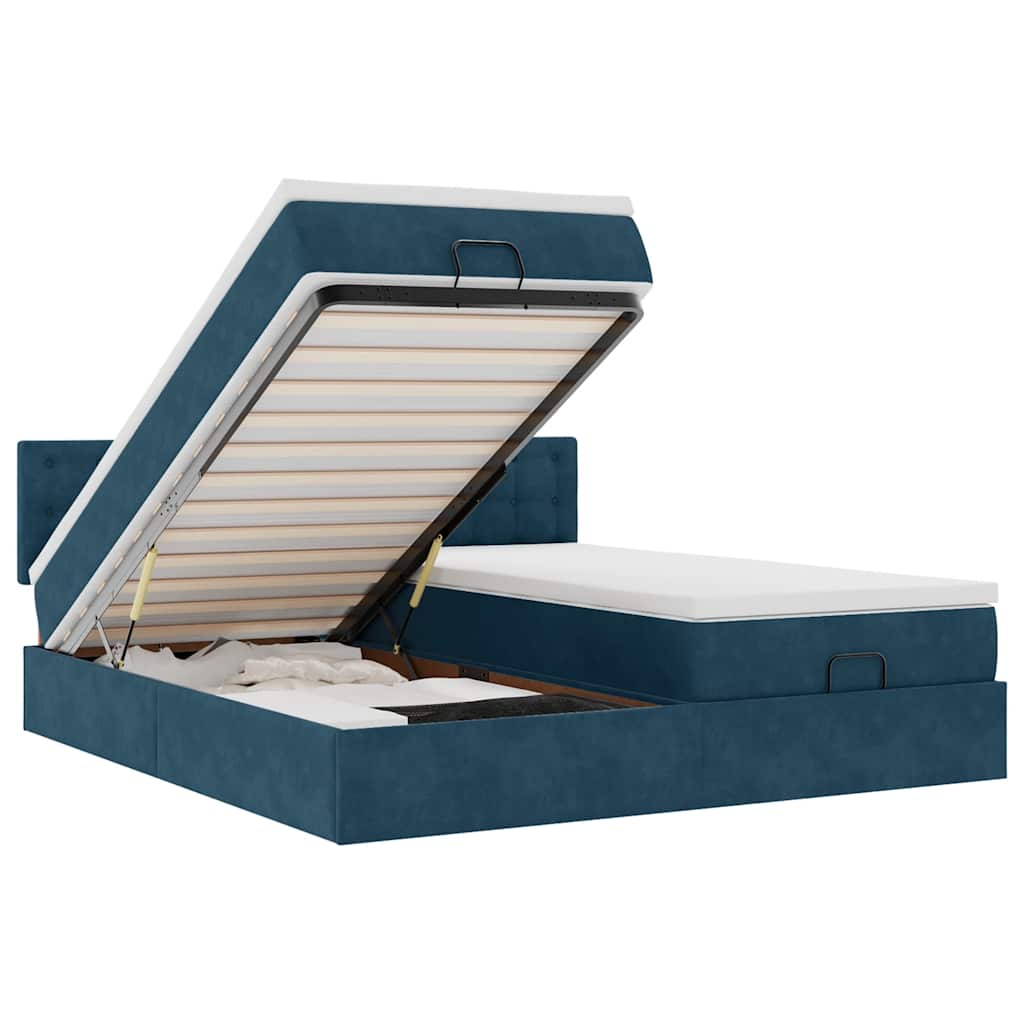vidaXL Ottoman-Bett mit Matratzen & LED Dunkelblau 200x200 cm Samt