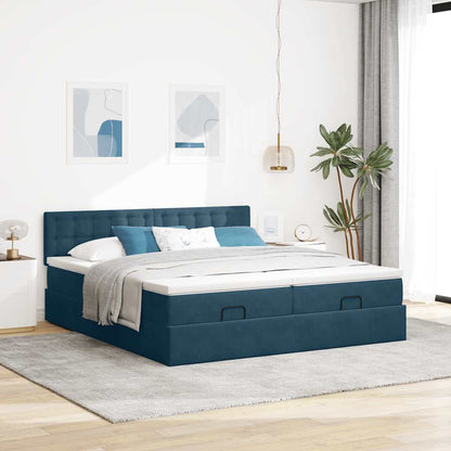 vidaXL Ottoman-Bett mit Matratzen & LED Dunkelblau 200x200 cm Samt