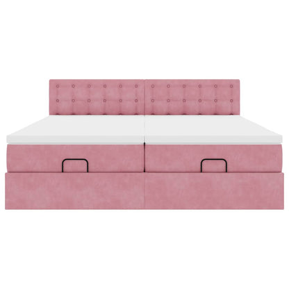 Ottoman-Bett mit Matratzen & LEDs Rosa 200x200 cm Samt