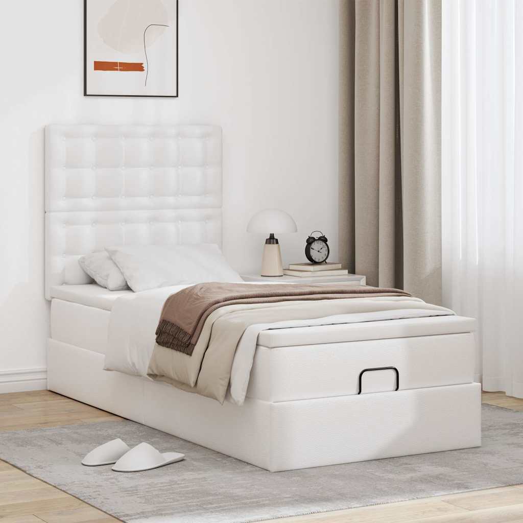 vidaXL Ottoman-Bett mit Matratze Weiß 90x190 cm Kunstleder