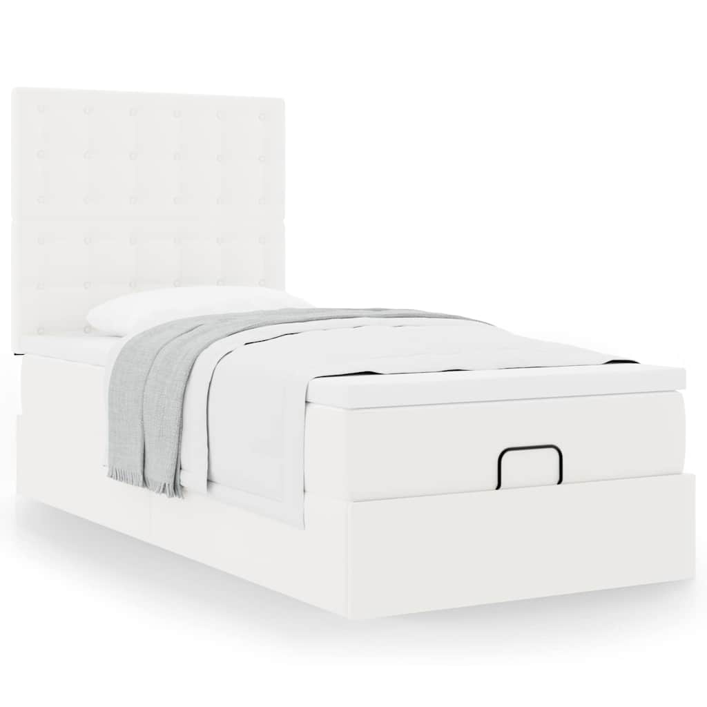vidaXL Ottoman-Bett mit Matratze Weiß 90x190 cm Kunstleder