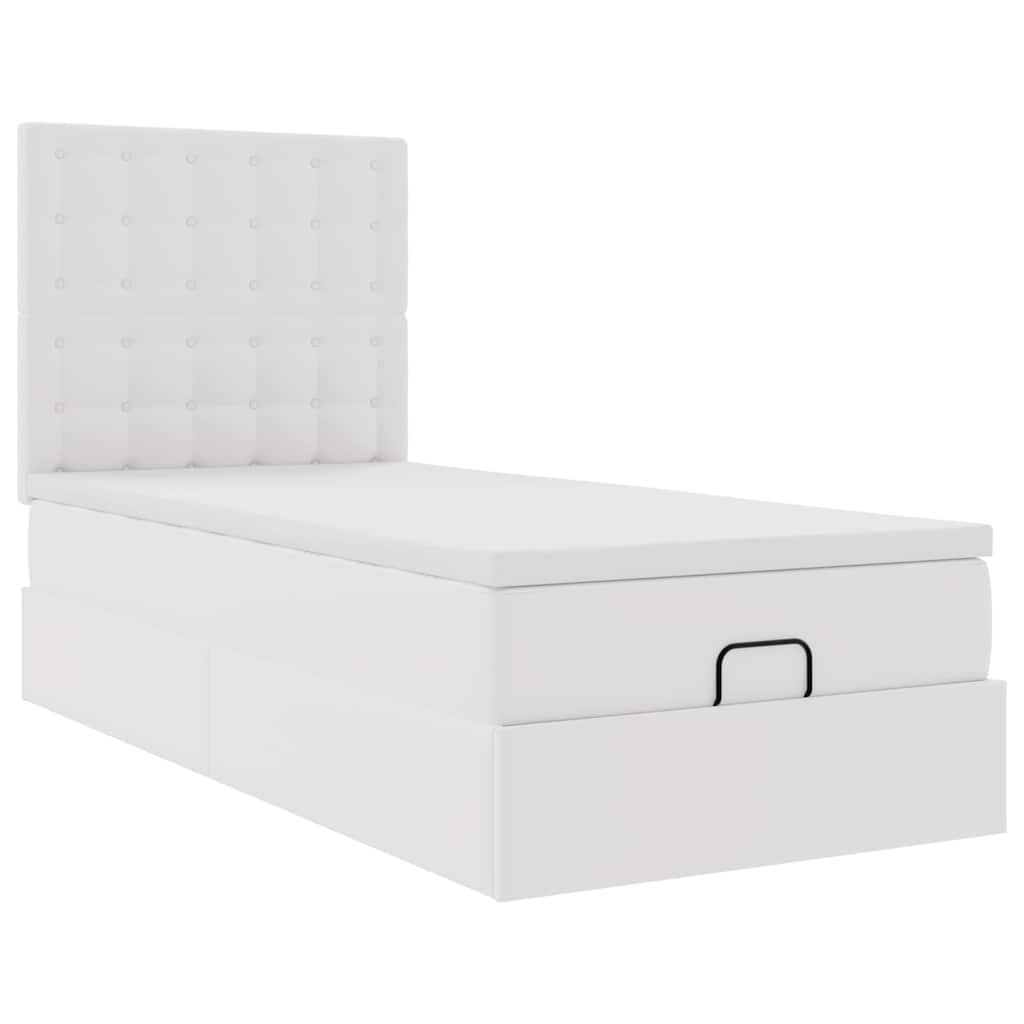 vidaXL Ottoman-Bett mit Matratze Weiß 90x190 cm Kunstleder