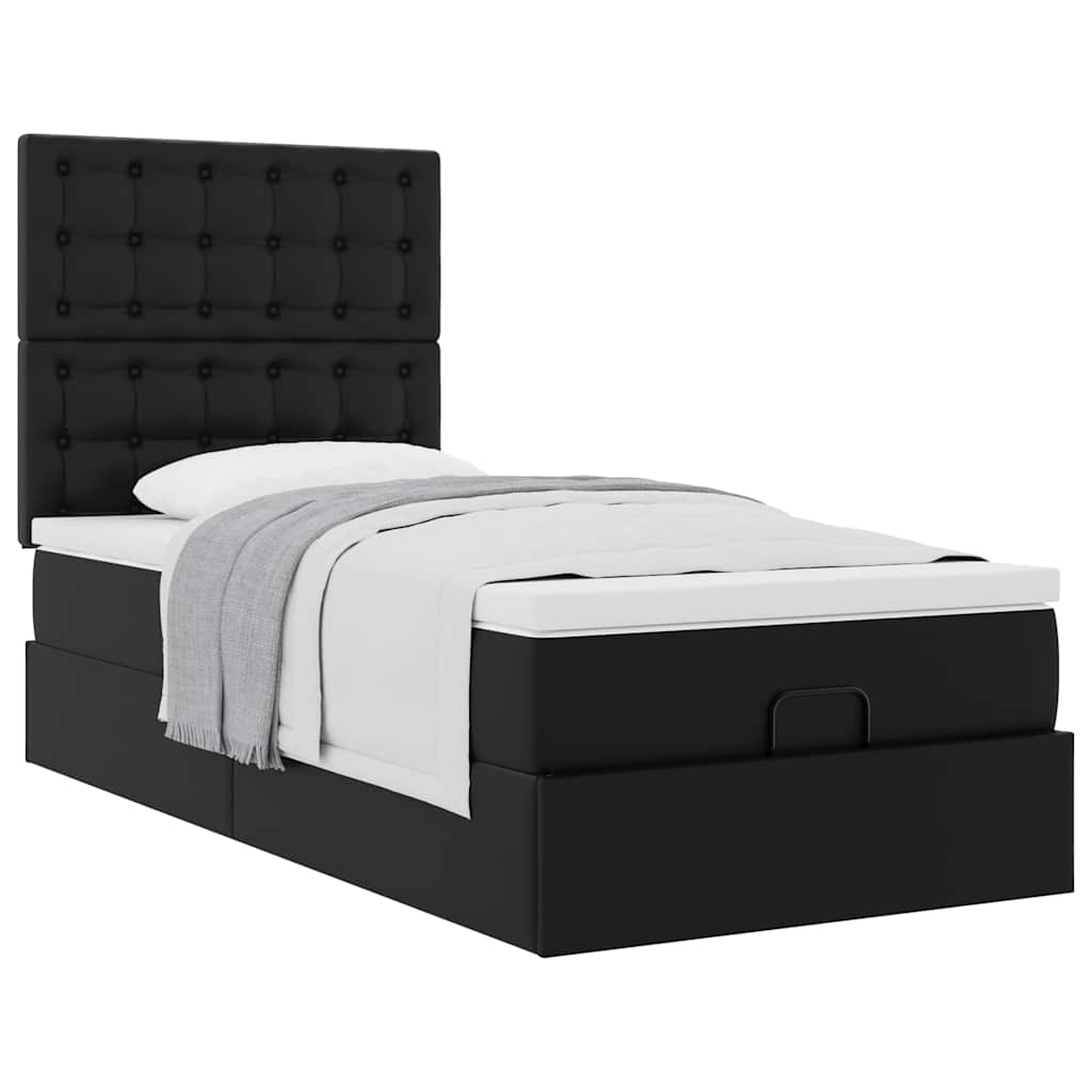 vidaXL Ottoman-Bett mit Matratze Schwarz 90x200 cm Kunstleder