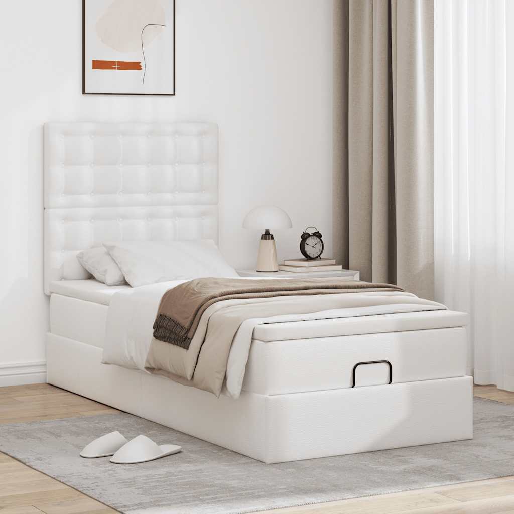vidaXL Lit ottoman avec matelas Blanc 90x200 cm Similicuir