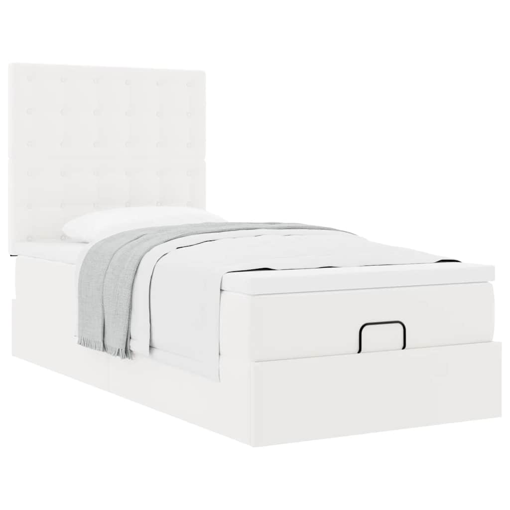 vidaXL Lit ottoman avec matelas Blanc 90x200 cm Similicuir