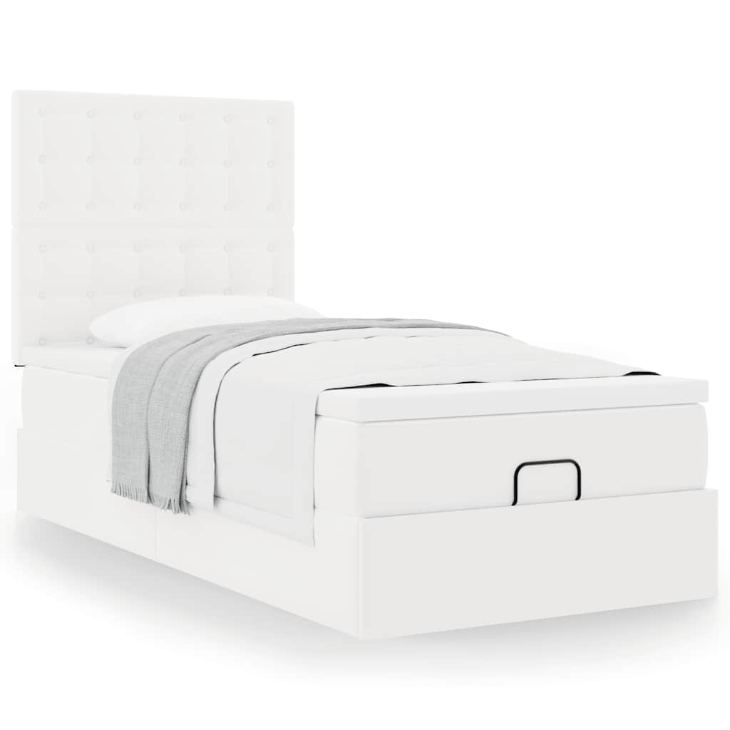 vidaXL Lit ottoman avec matelas Blanc 90x200 cm Similicuir
