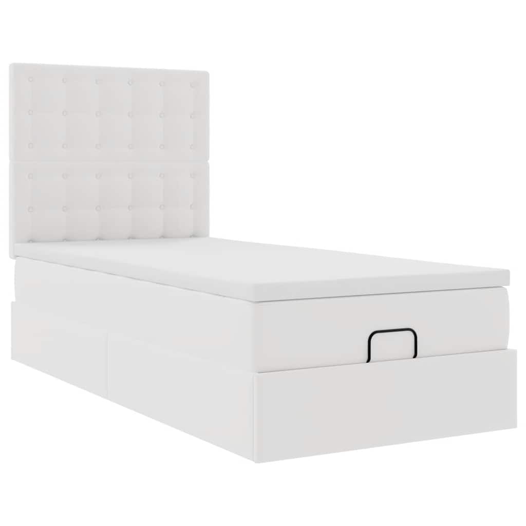 vidaXL Lit ottoman avec matelas Blanc 90x200 cm Similicuir