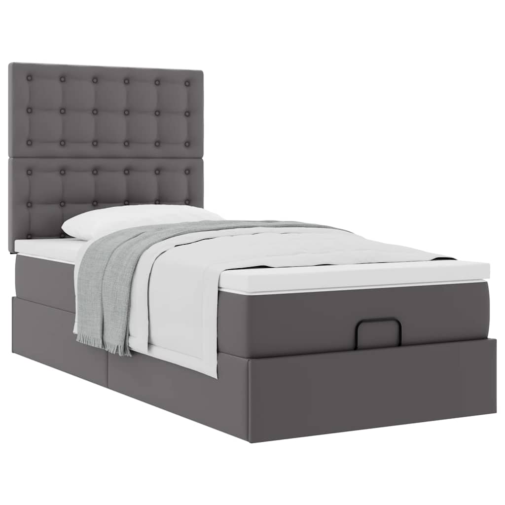 vidaXL Ottoman-Bett mit Matratze Grau 90x200 cm Kunstleder