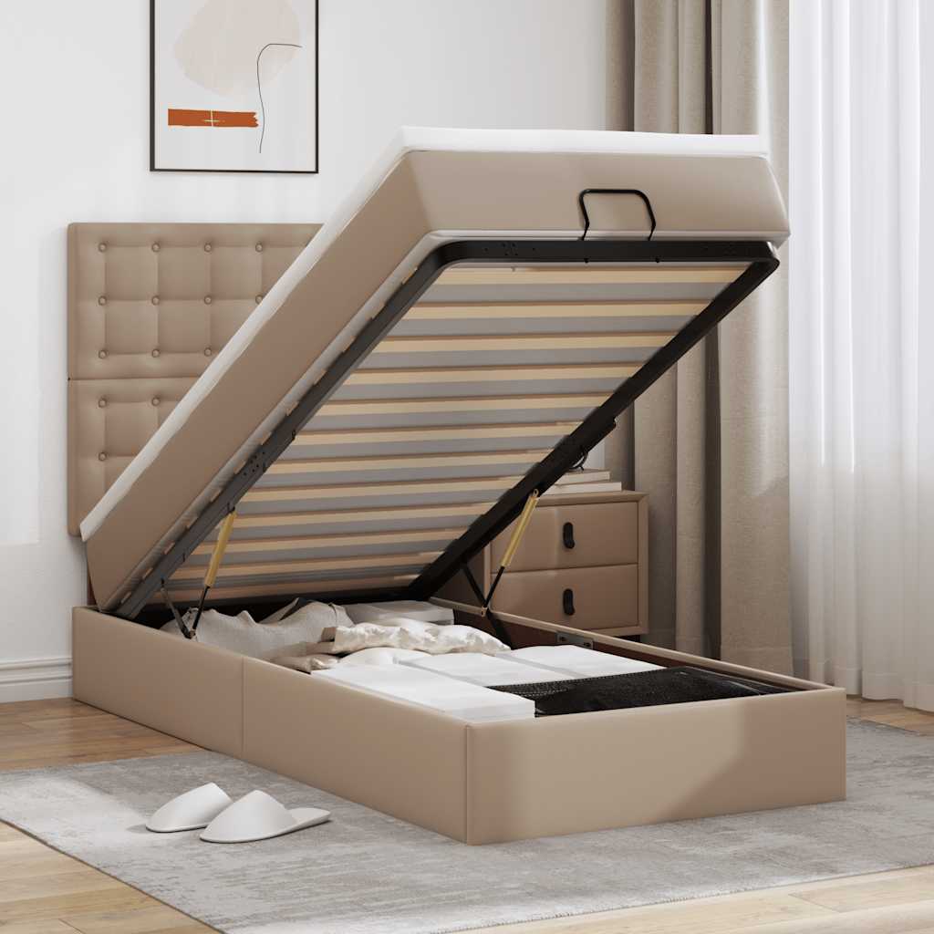 vidaXL Ottoman-Bett mit Matratze Cappuccino-Braun 100x200cm Kunstleder