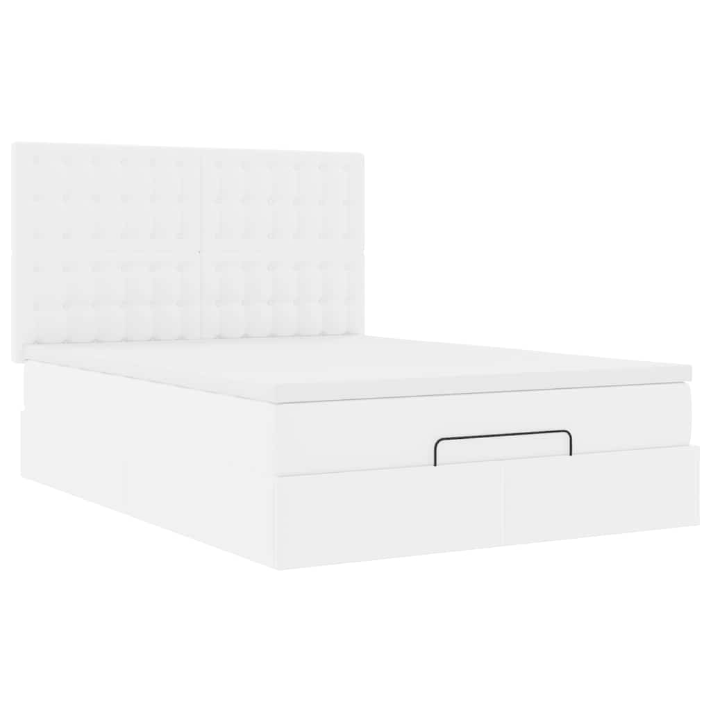 vidaXL Ottoman-Bett mit Matratze Weiß 140x190 cm Kunstleder