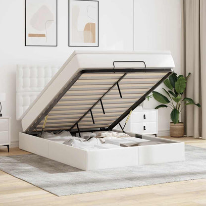 vidaXL Ottoman-Bett mit Matratze Weiß 140x190 cm Kunstleder