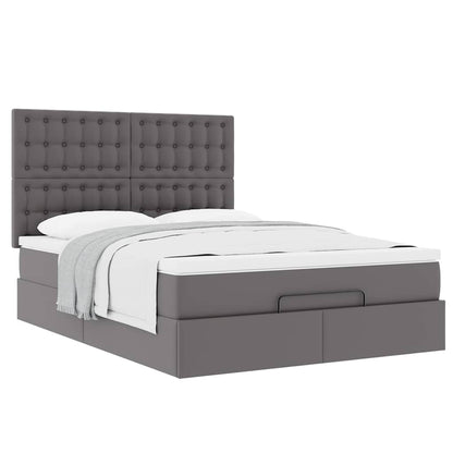 vidaXL Ottoman-Bett mit Matratze Grau 140x190 cm Kunstleder
