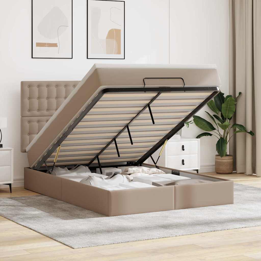vidaXL Ottoman-Bett mit Matratze Cappuccino-Braun 140x190cm Kunstleder