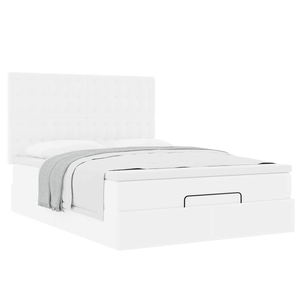 vidaXL Ottoman-Bett mit Matratze Weiß 140x200 cm Kunstleder