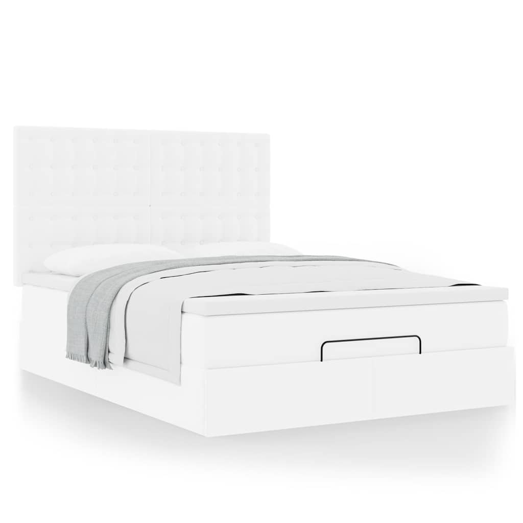 vidaXL Ottoman-Bett mit Matratze Weiß 140x200 cm Kunstleder