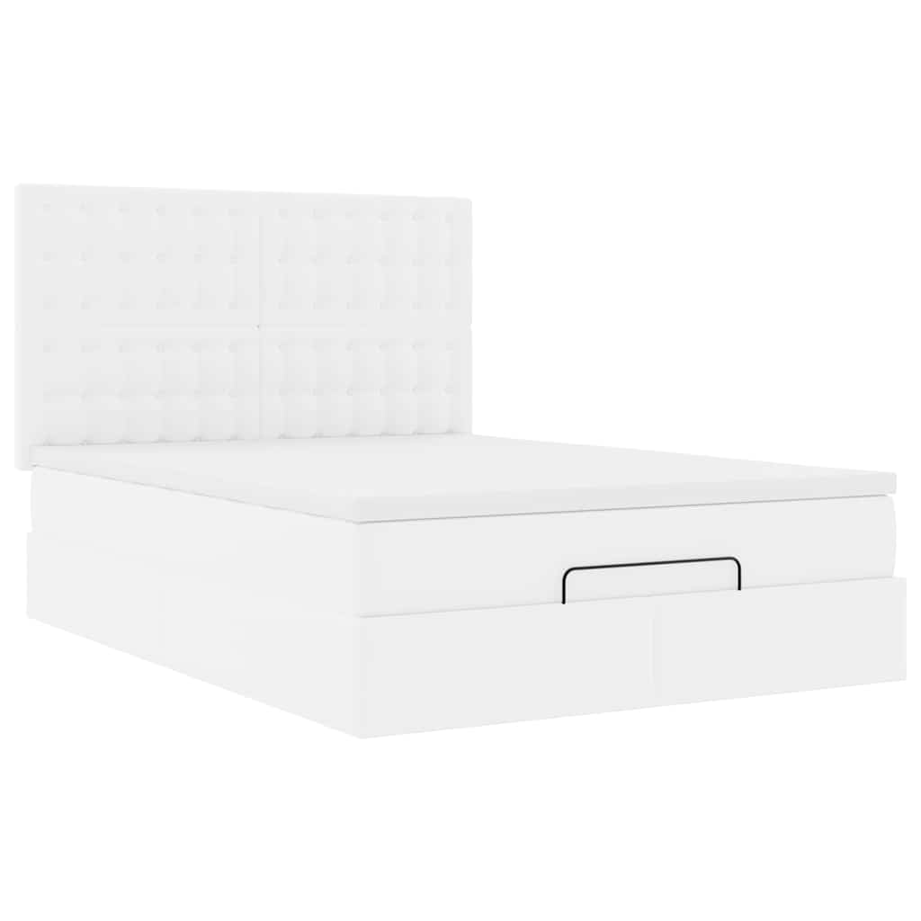 vidaXL Ottoman-Bett mit Matratze Weiß 140x200 cm Kunstleder