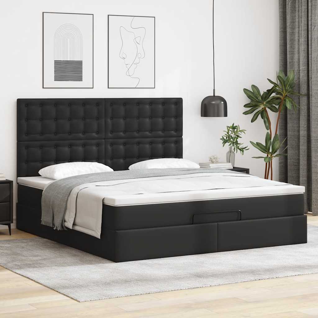 vidaXL Lit coffre avec matelas Noir 160x200 cm Similicuir